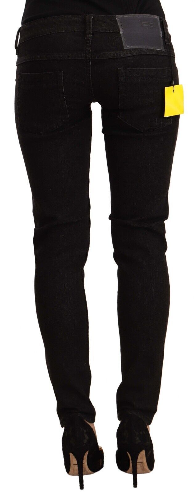 Black Cotton Low Waist Skinny Denim Jeans - ventzia