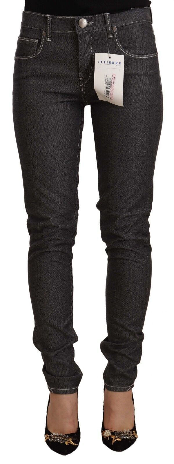 Black Low Waist Skinny Denim Slim Fit Jeans - ventzia