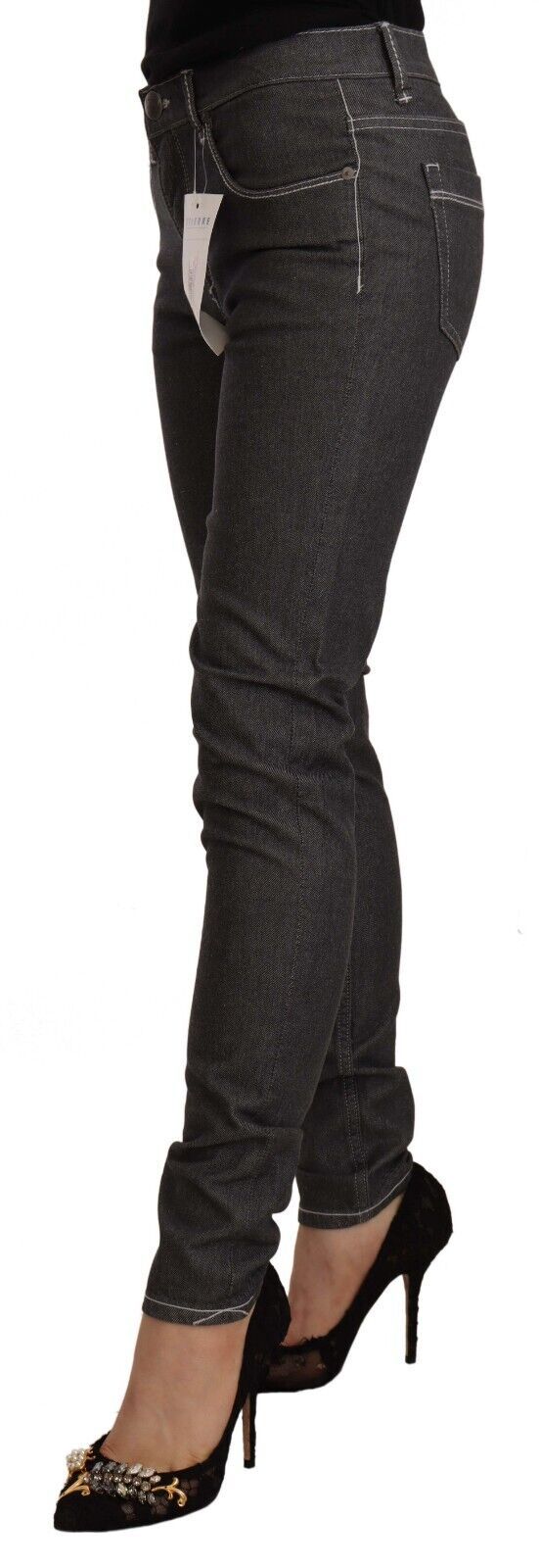 Black Low Waist Skinny Denim Slim Fit Jeans - ventzia