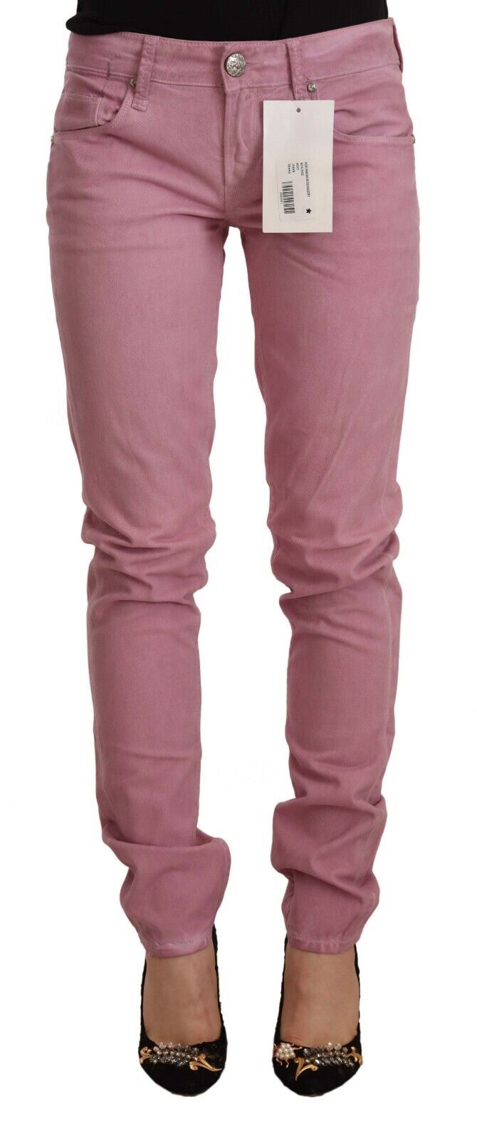 Pink Cotton Slim Fit Women Denim Skinny Jeans - ventzia