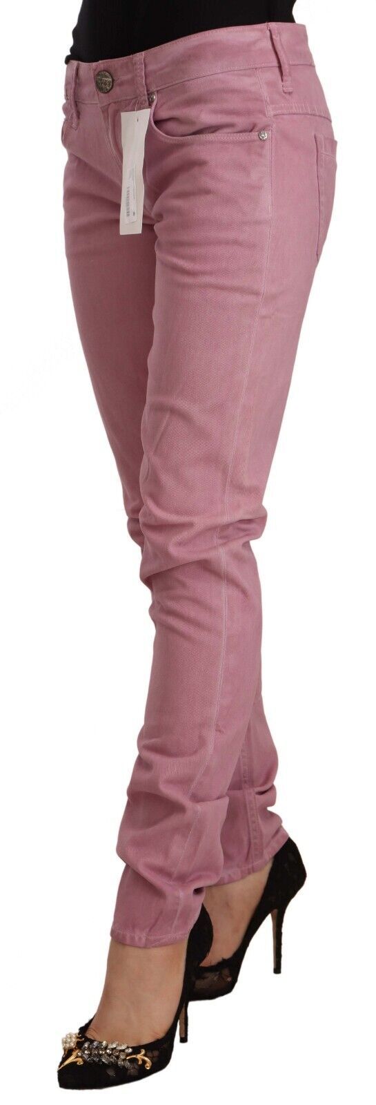 Pink Cotton Slim Fit Women Denim Skinny Jeans - ventzia