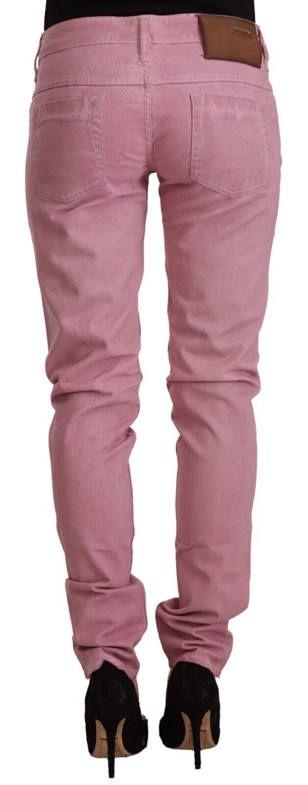 Pink Cotton Slim Fit Women Denim Skinny Jeans - ventzia