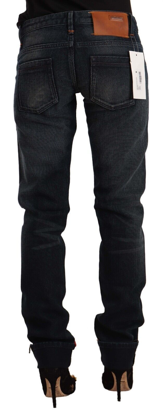 Black Washed Cotton Skinny Denim Low Waist Jeans - ventzia