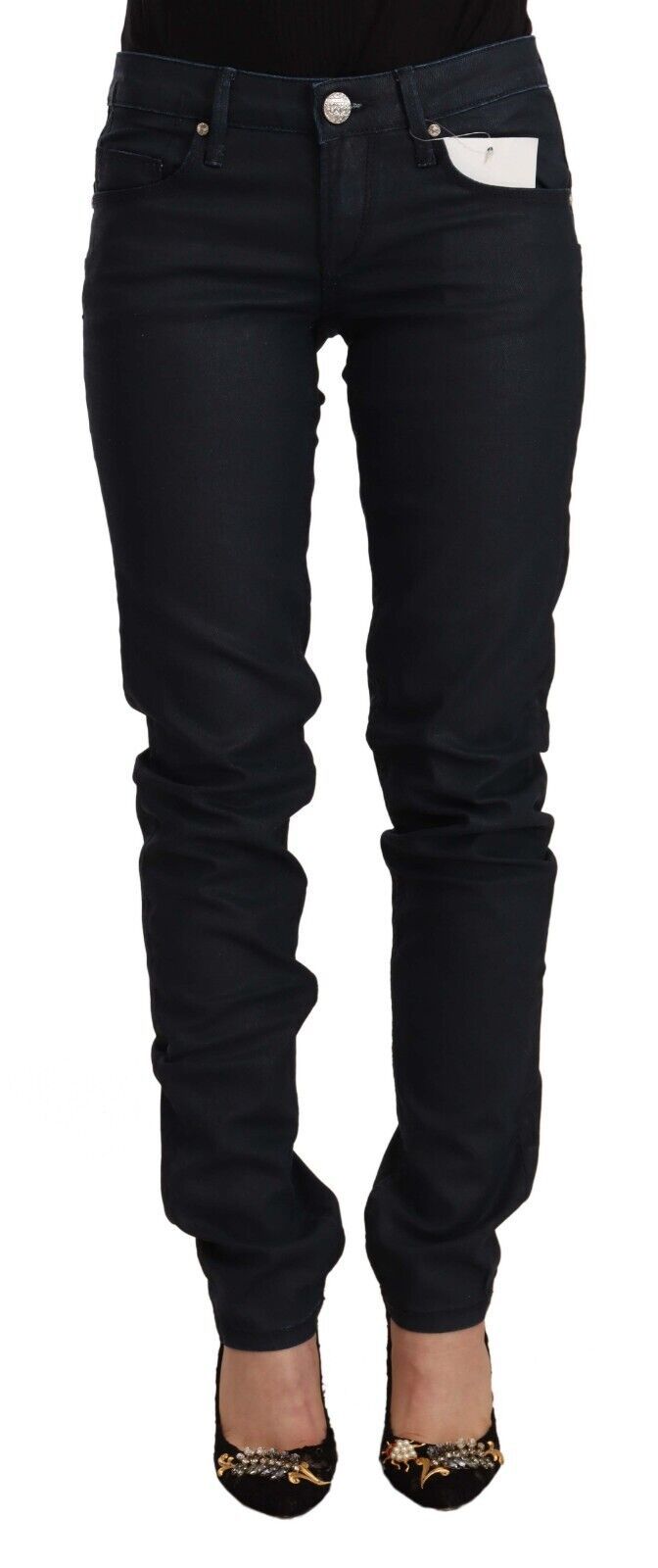 Black Cotton Low Waist Slim Fit Denim Jeans - ventzia