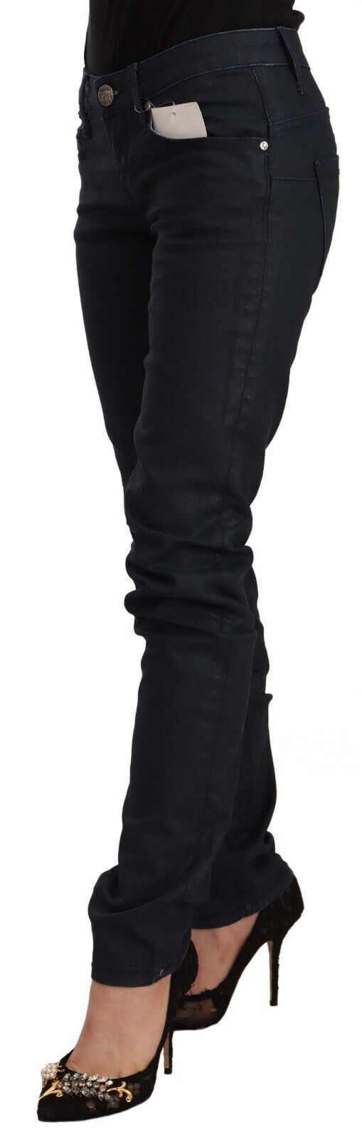 Black Cotton Low Waist Slim Fit Denim Jeans - ventzia