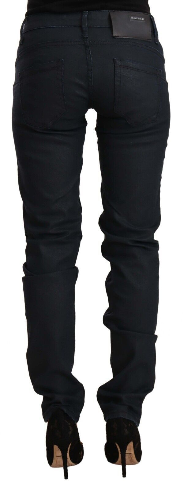 Black Cotton Low Waist Slim Fit Denim Jeans - ventzia