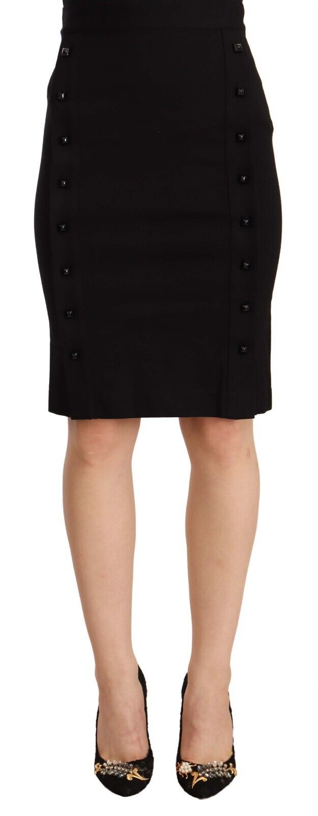 Black High Waist Viscose Knee Length Pencil Cut Skirt - ventzia