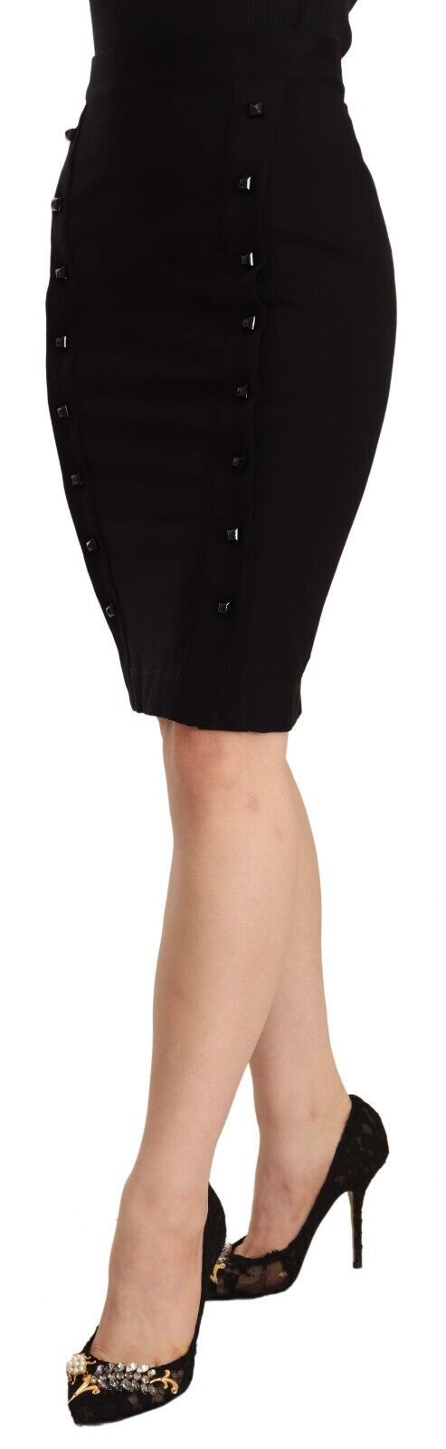 Black High Waist Viscose Knee Length Pencil Cut Skirt - ventzia