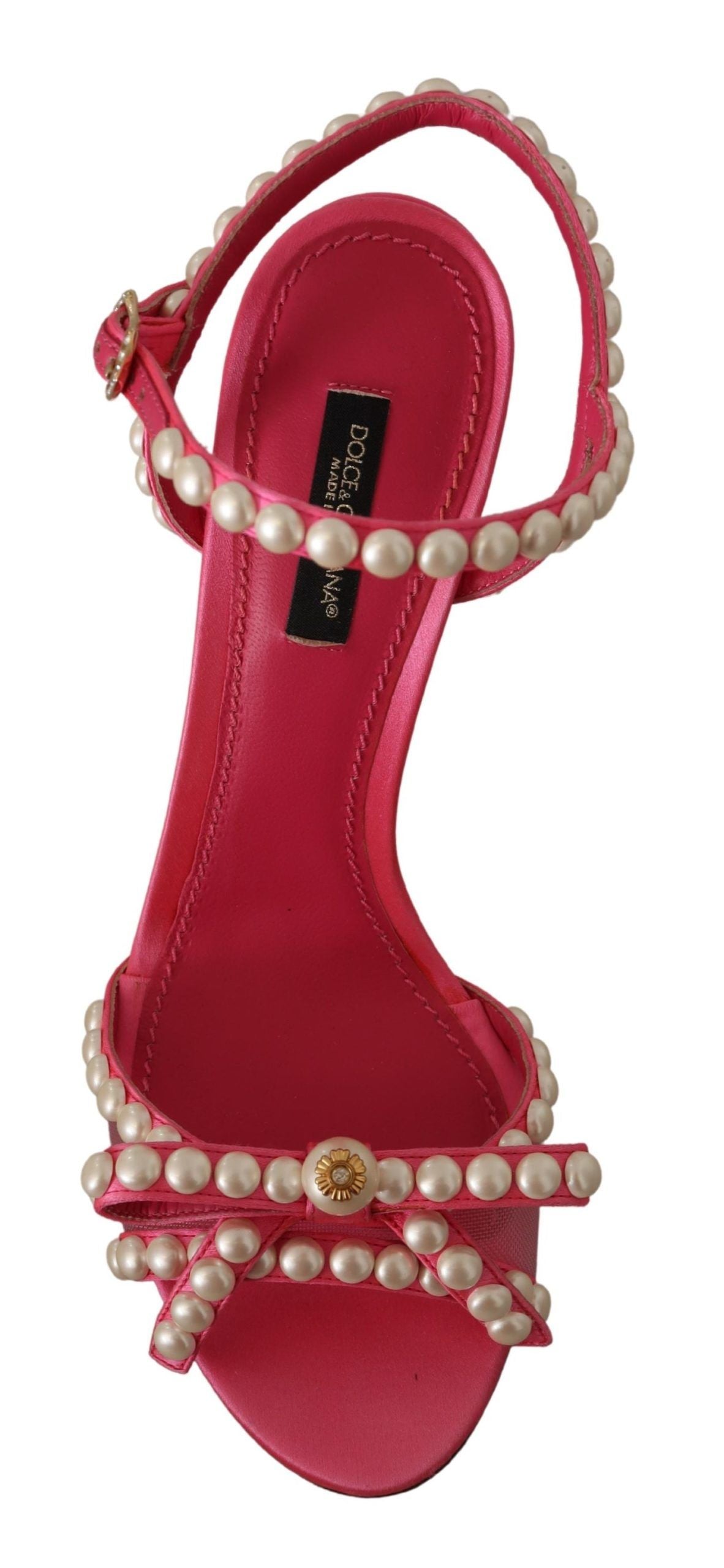 Pink Satin White Pearl Crystals Heels Shoes - ventzia
