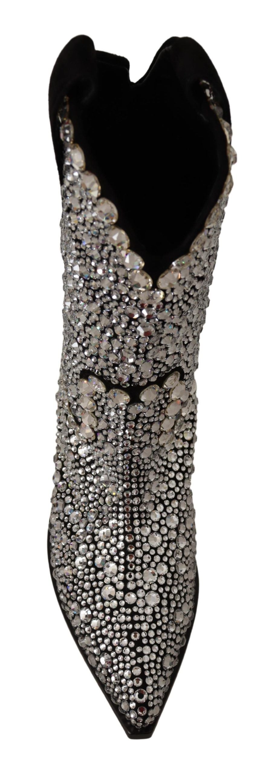 Black Suede Strass Crystal Cowgirl Boots - ventzia