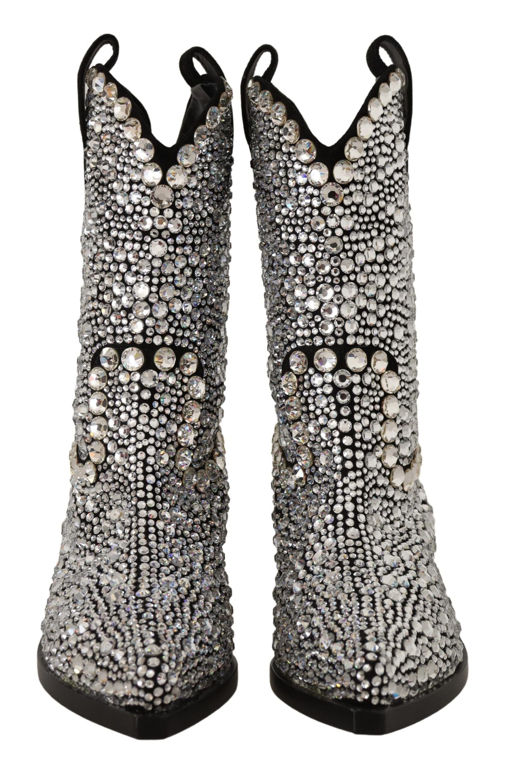 Black Suede Strass Crystal Cowgirl Boots - ventzia