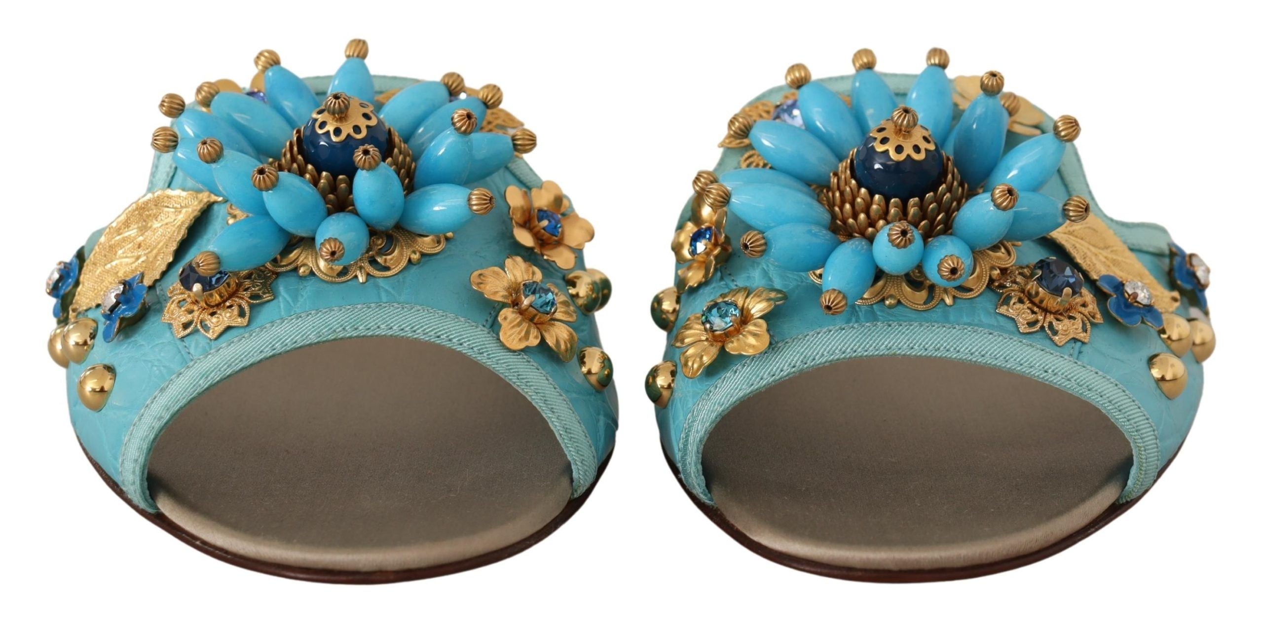 Blue Crystal Exotic Leather Blue Crystal Sandals - ventzia