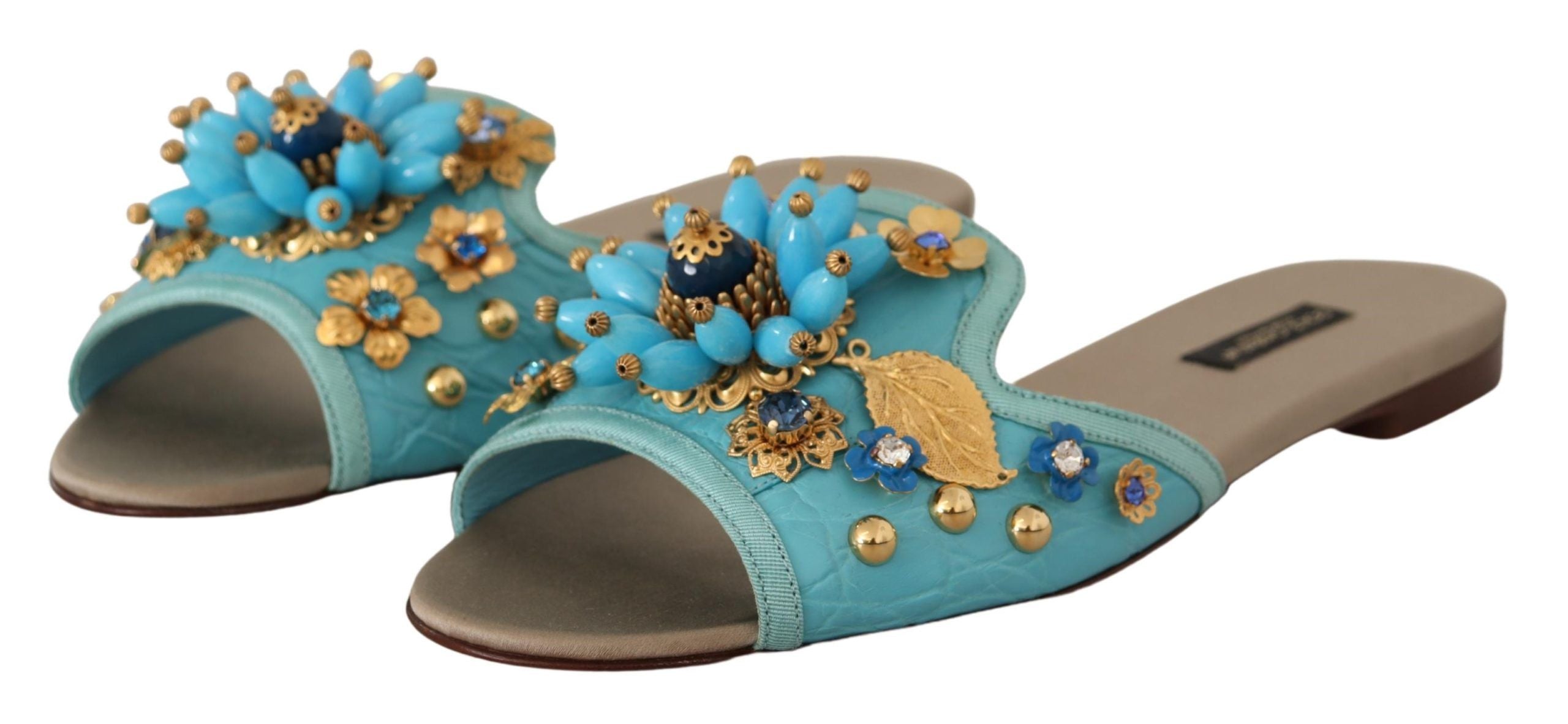 Blue Crystal Exotic Leather Blue Crystal Sandals - ventzia