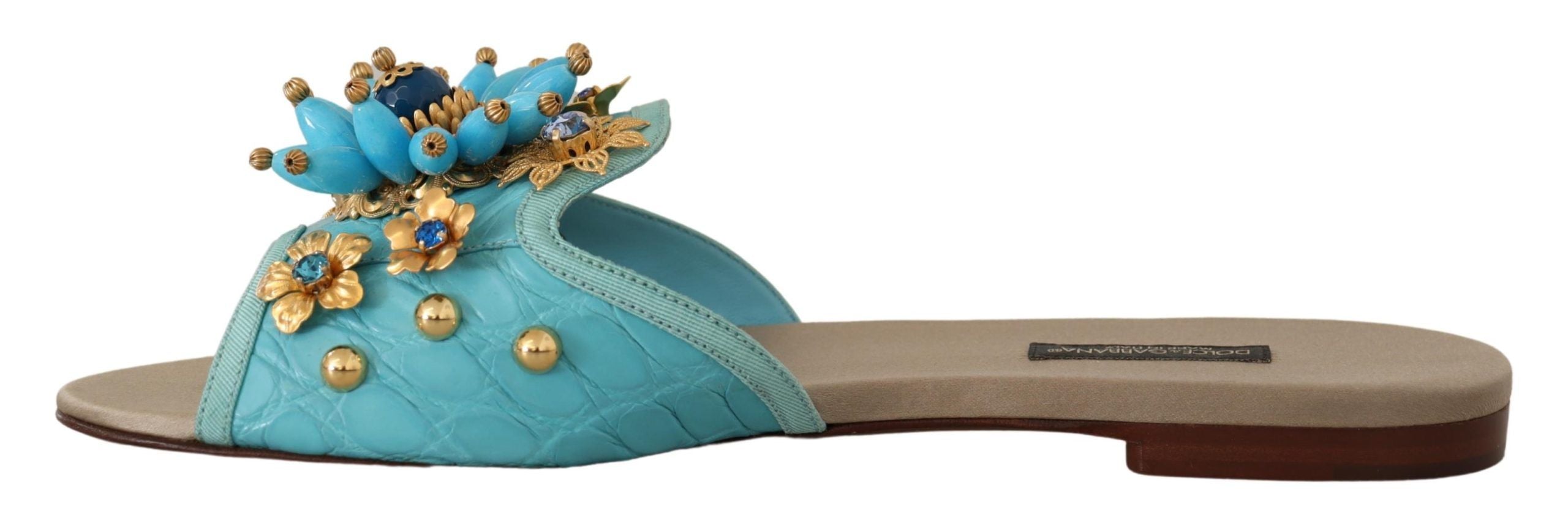Blue Crystal Exotic Leather Blue Crystal Sandals - ventzia