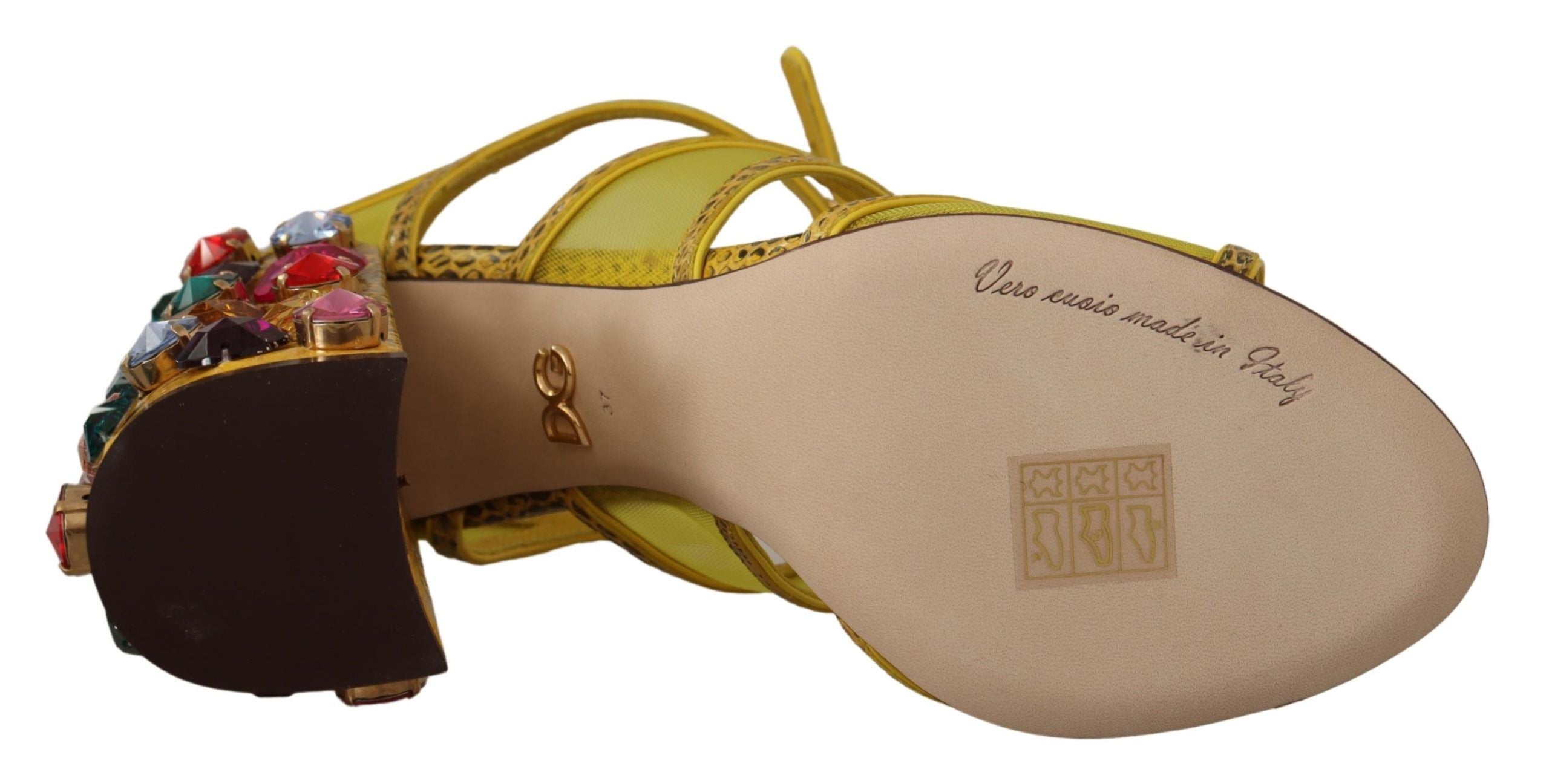 Yellow Leather Crystal Ayers Sandals Shoes - ventzia