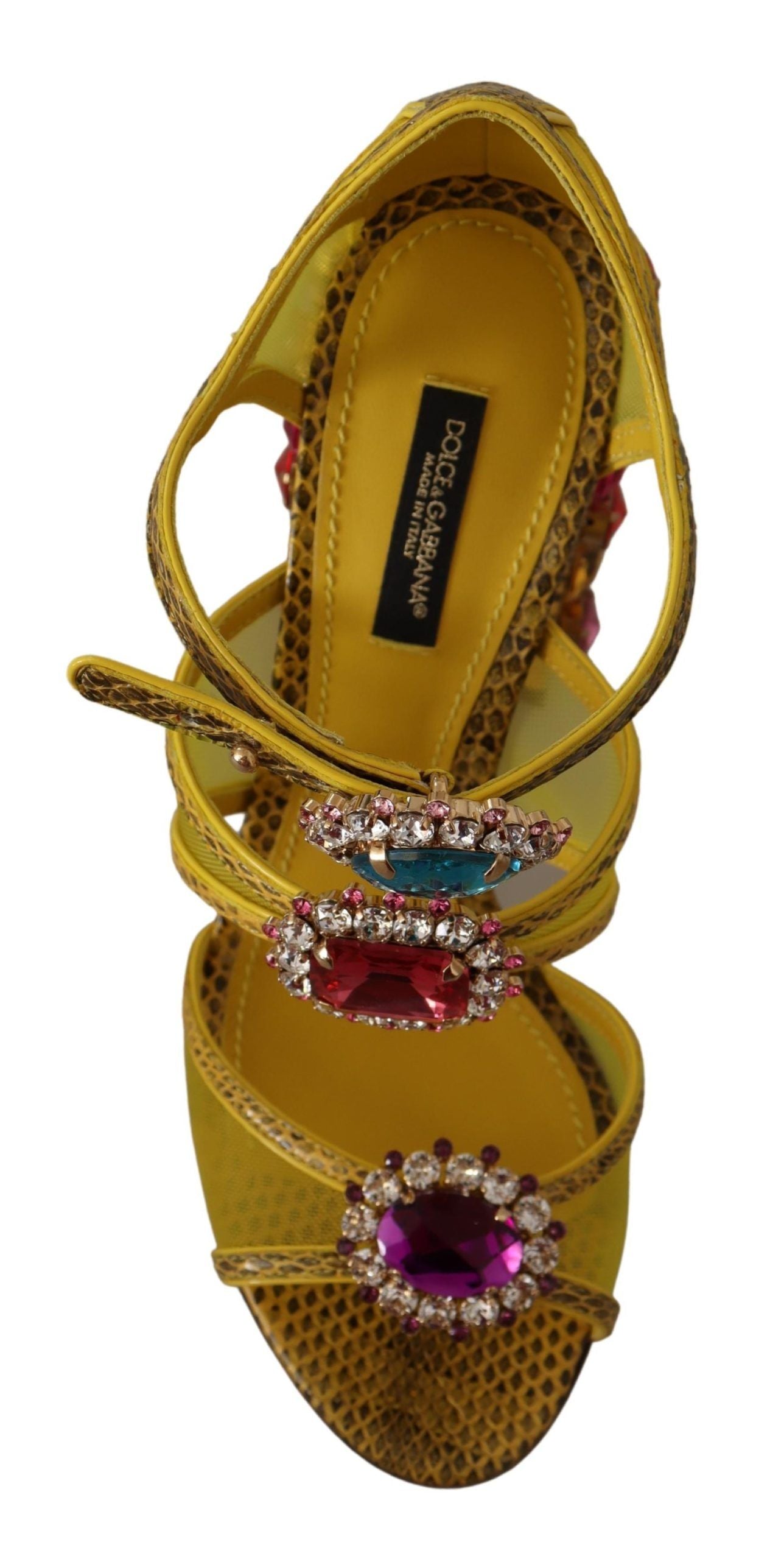 Yellow Leather Crystal Ayers Sandals Shoes - ventzia