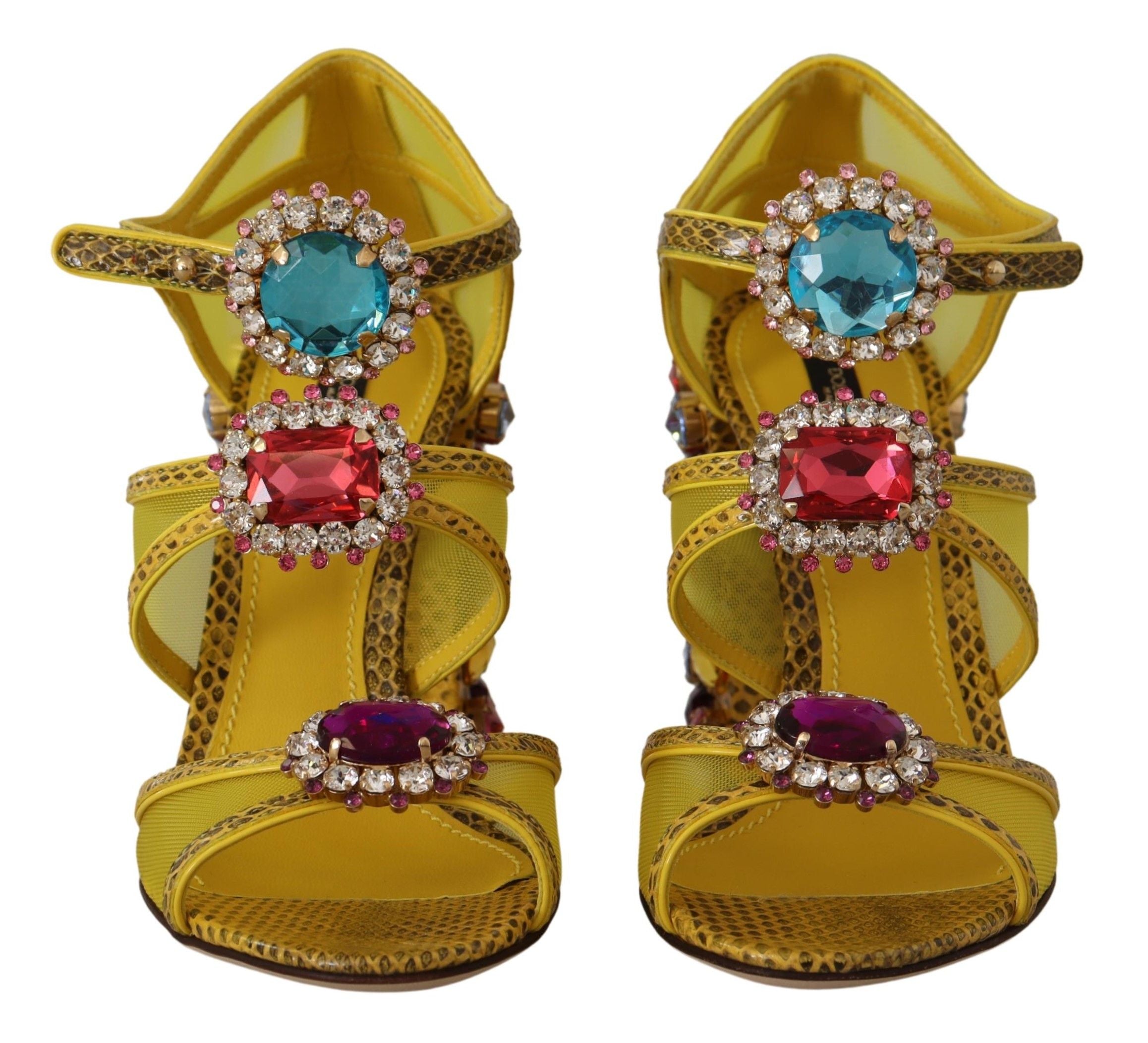 Yellow Leather Crystal Ayers Sandals Shoes - ventzia