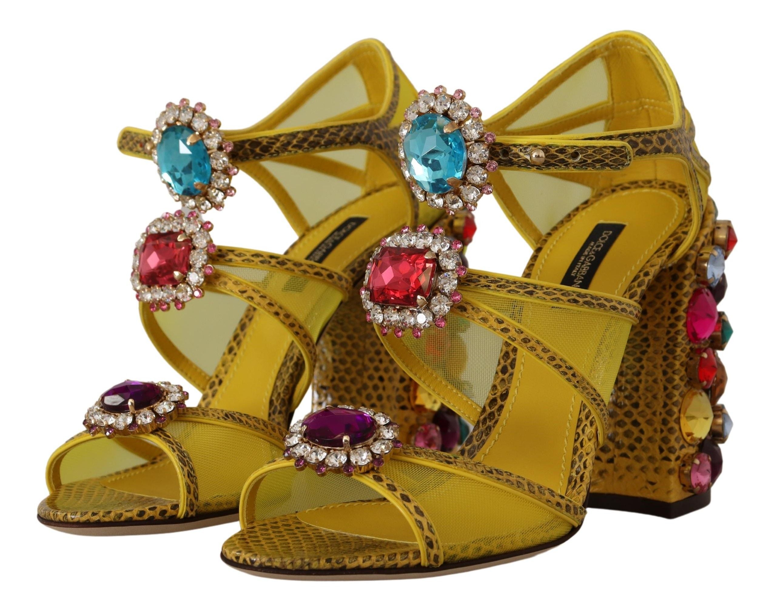 Yellow Leather Crystal Ayers Sandals Shoes - ventzia