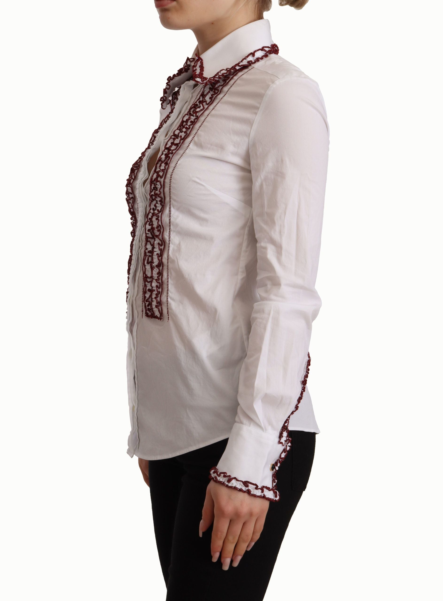White Cotton Lace Long Sleeves Ruffle Collar Top Shirt - ventzia