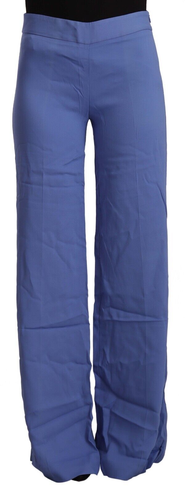 Blue High Waist Viscose Straight Wide Leg Pants - ventzia