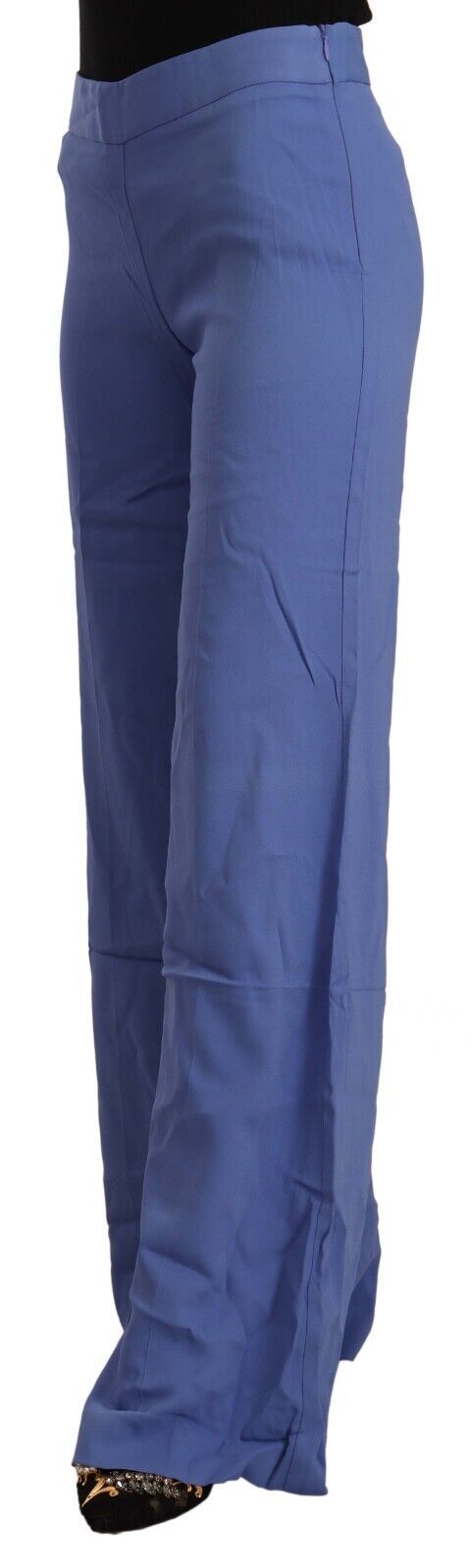 Blue High Waist Viscose Straight Wide Leg Pants - ventzia