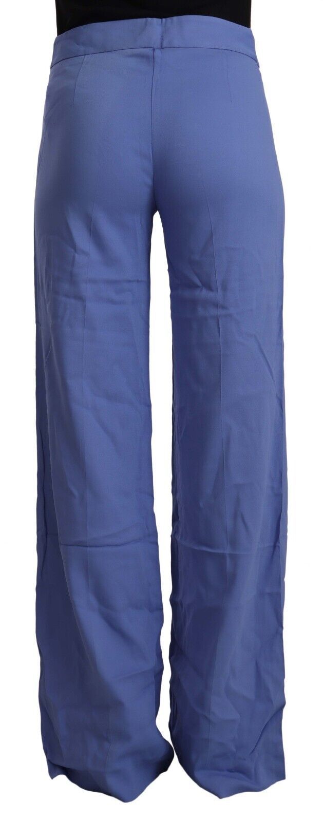 Blue High Waist Viscose Straight Wide Leg Pants - ventzia