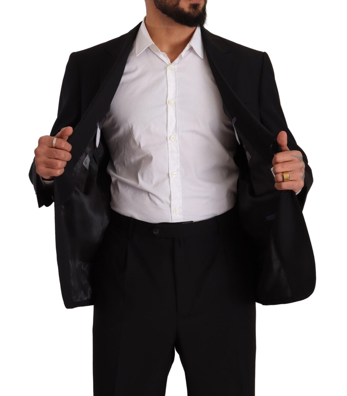 Black Polyester Single Breasted Formal Suit - ventzia