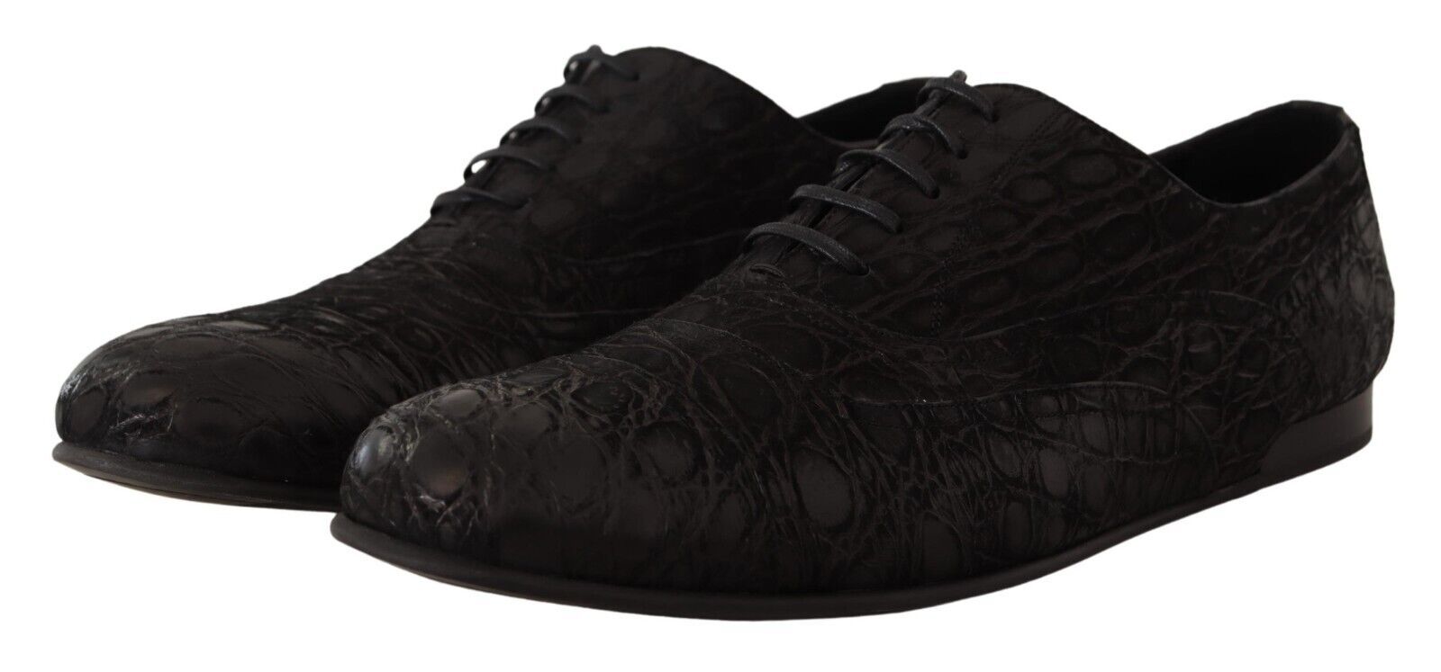Black Caiman Leather Mens Oxford Shoes - ventzia