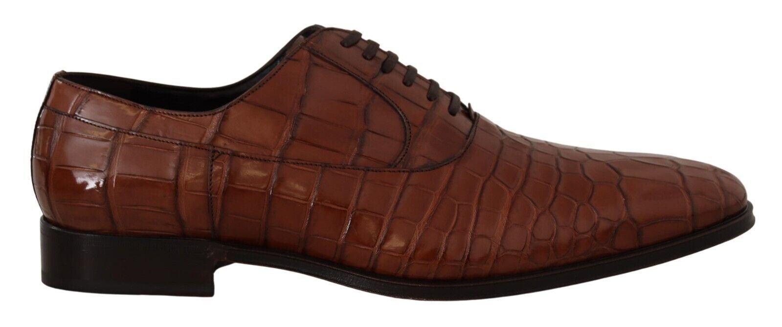 Brown Crocodile Leather Mens Formal Derby Shoes - ventzia