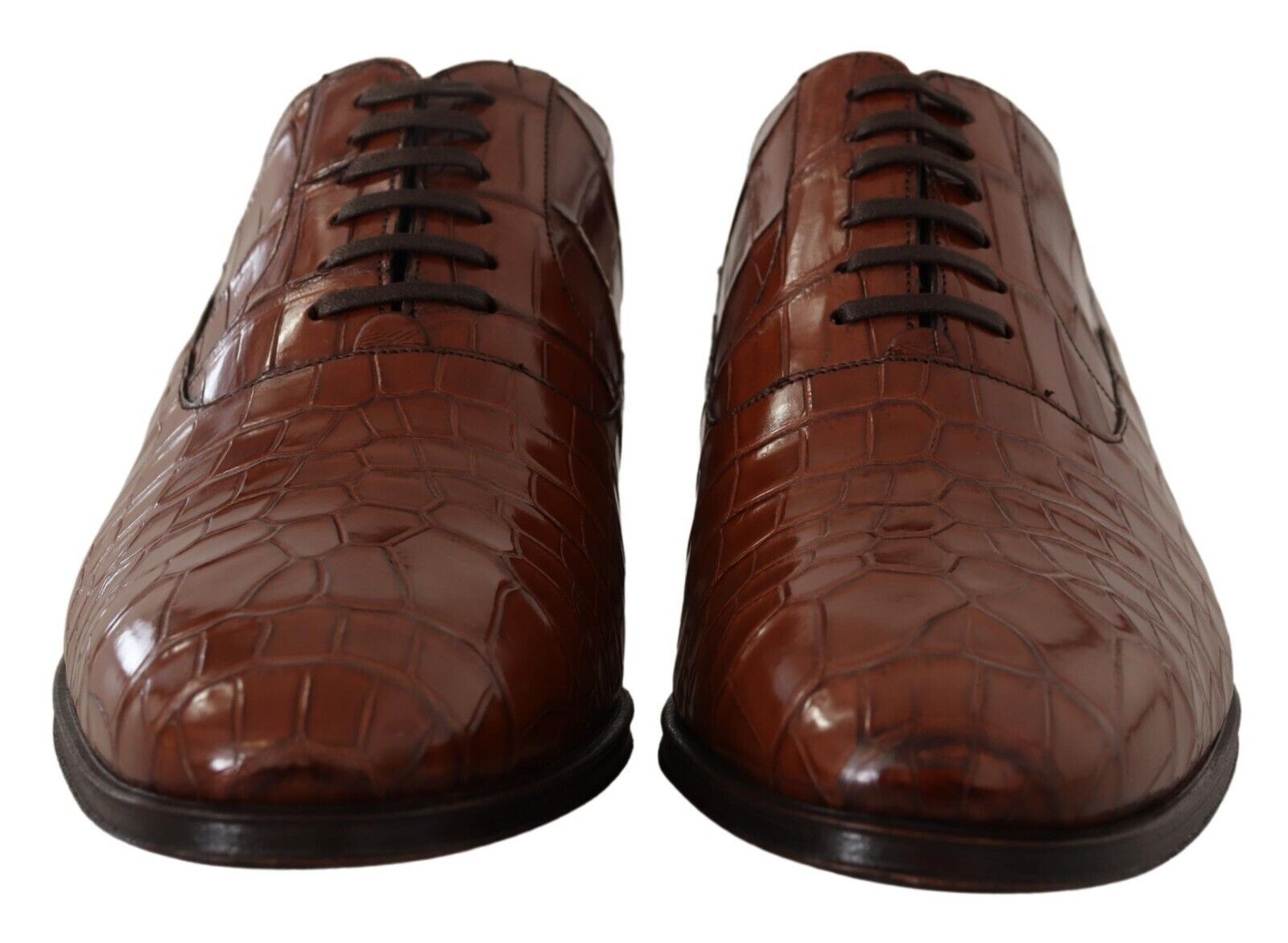 Brown Crocodile Leather Mens Formal Derby Shoes - ventzia
