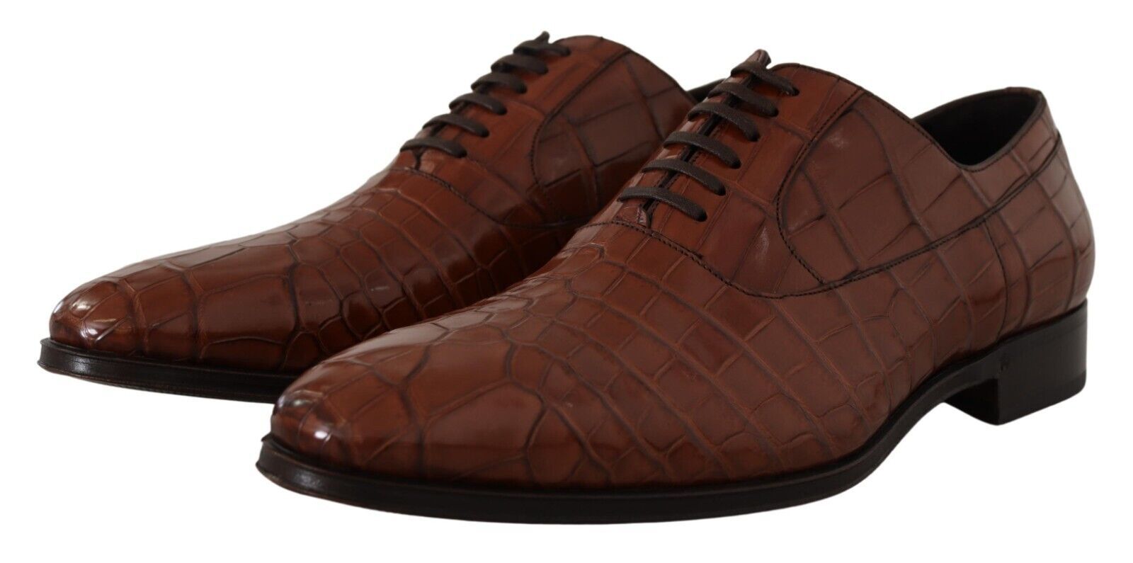 Brown Crocodile Leather Mens Formal Derby Shoes - ventzia