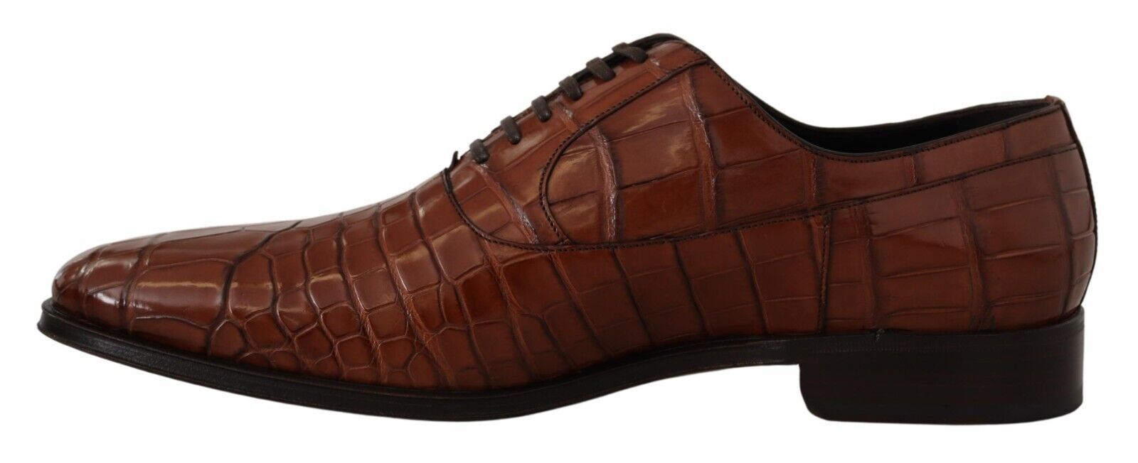 Brown Crocodile Leather Mens Formal Derby Shoes - ventzia