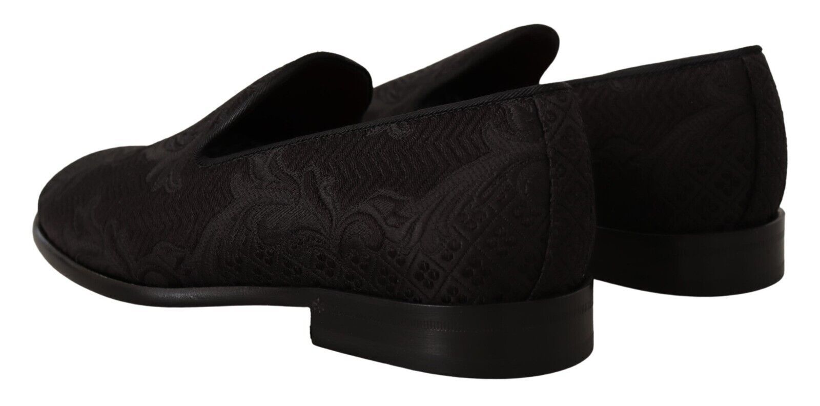 Black Floral Brocade Slippers Loafers Shoes - ventzia