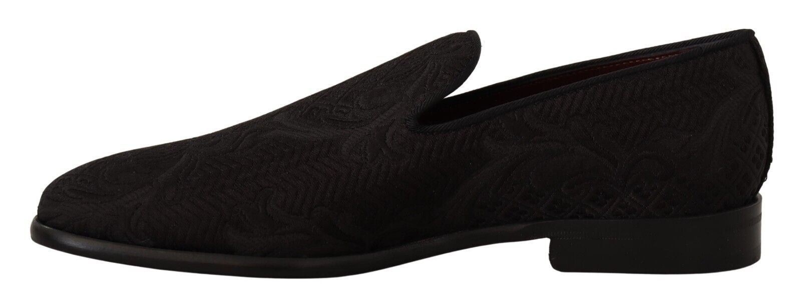 Black Floral Brocade Slippers Loafers Shoes - ventzia