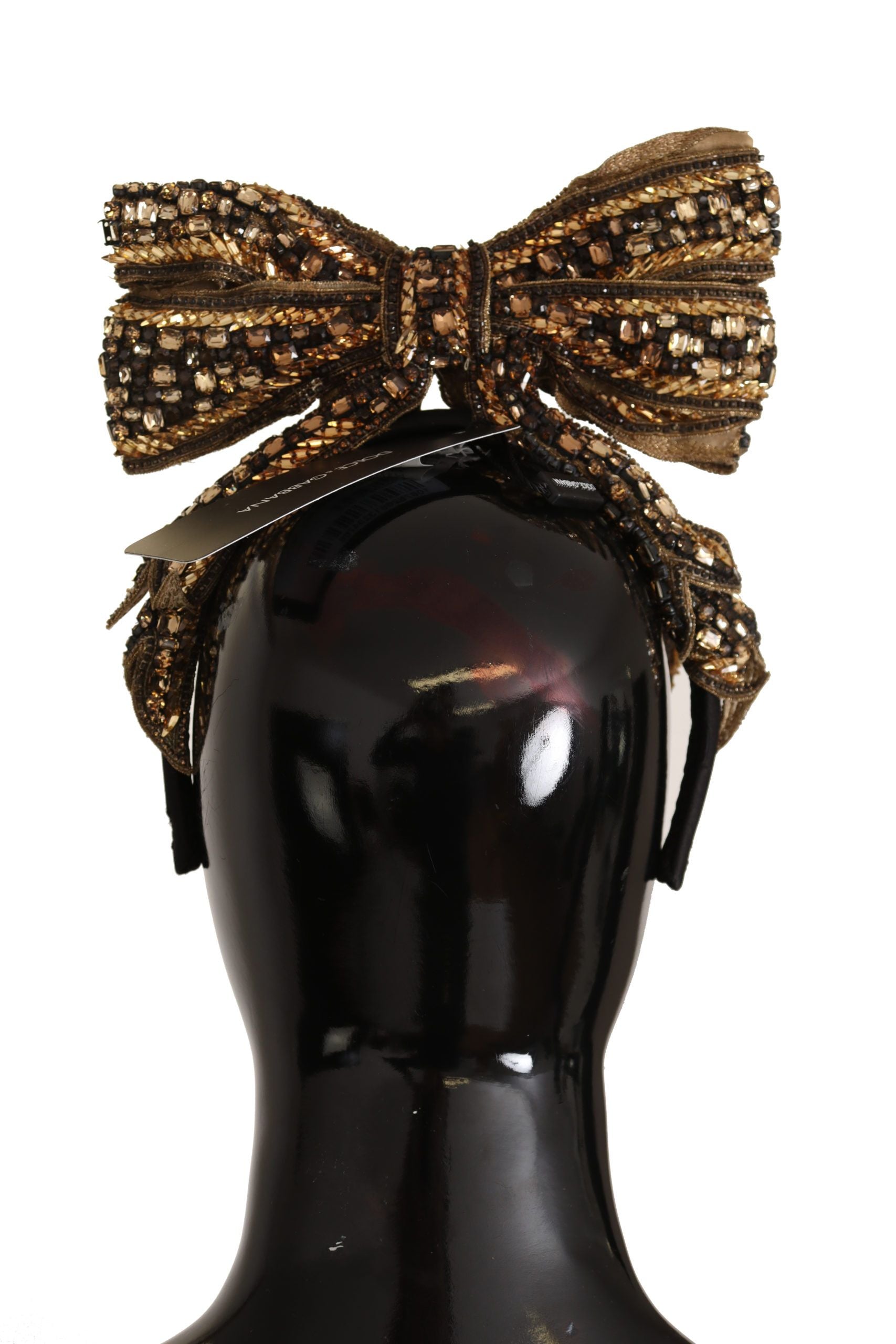 Gold Crystal Beaded Sequined Silk Bow Headband Diadem - ventzia