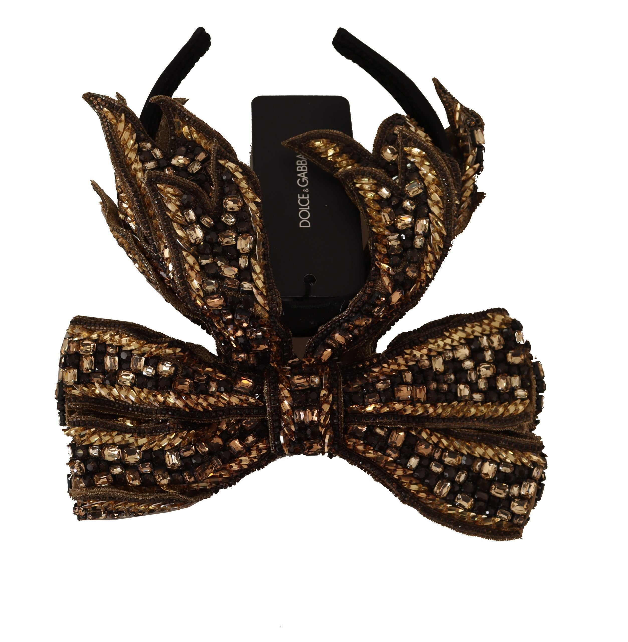 Gold Crystal Beaded Sequined Silk Bow Headband Diadem - ventzia