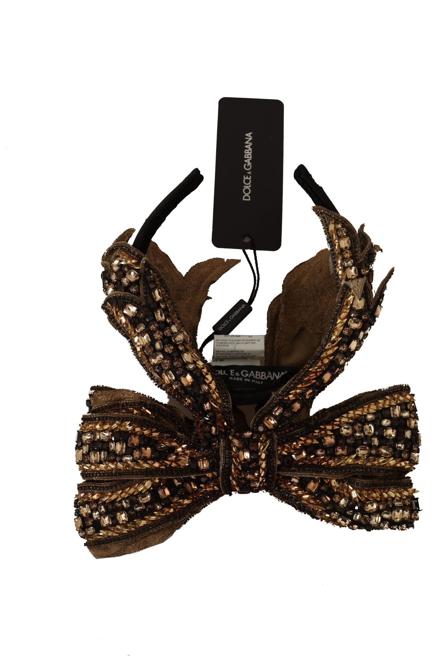 Gold Crystal Beaded Sequined Silk Bow Headband Diadem - ventzia