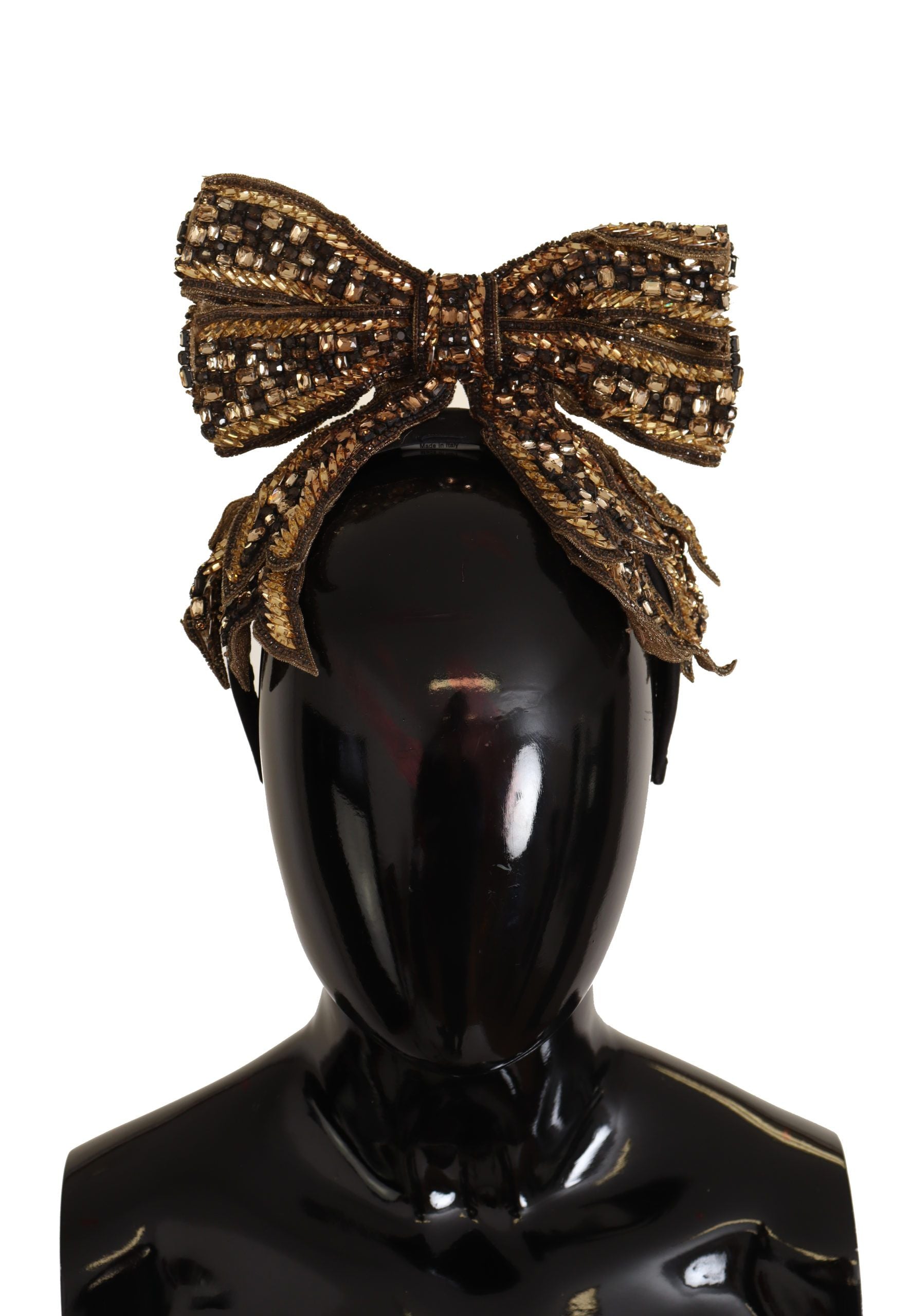 Gold Crystal Beaded Sequined Silk Bow Headband Diadem - ventzia