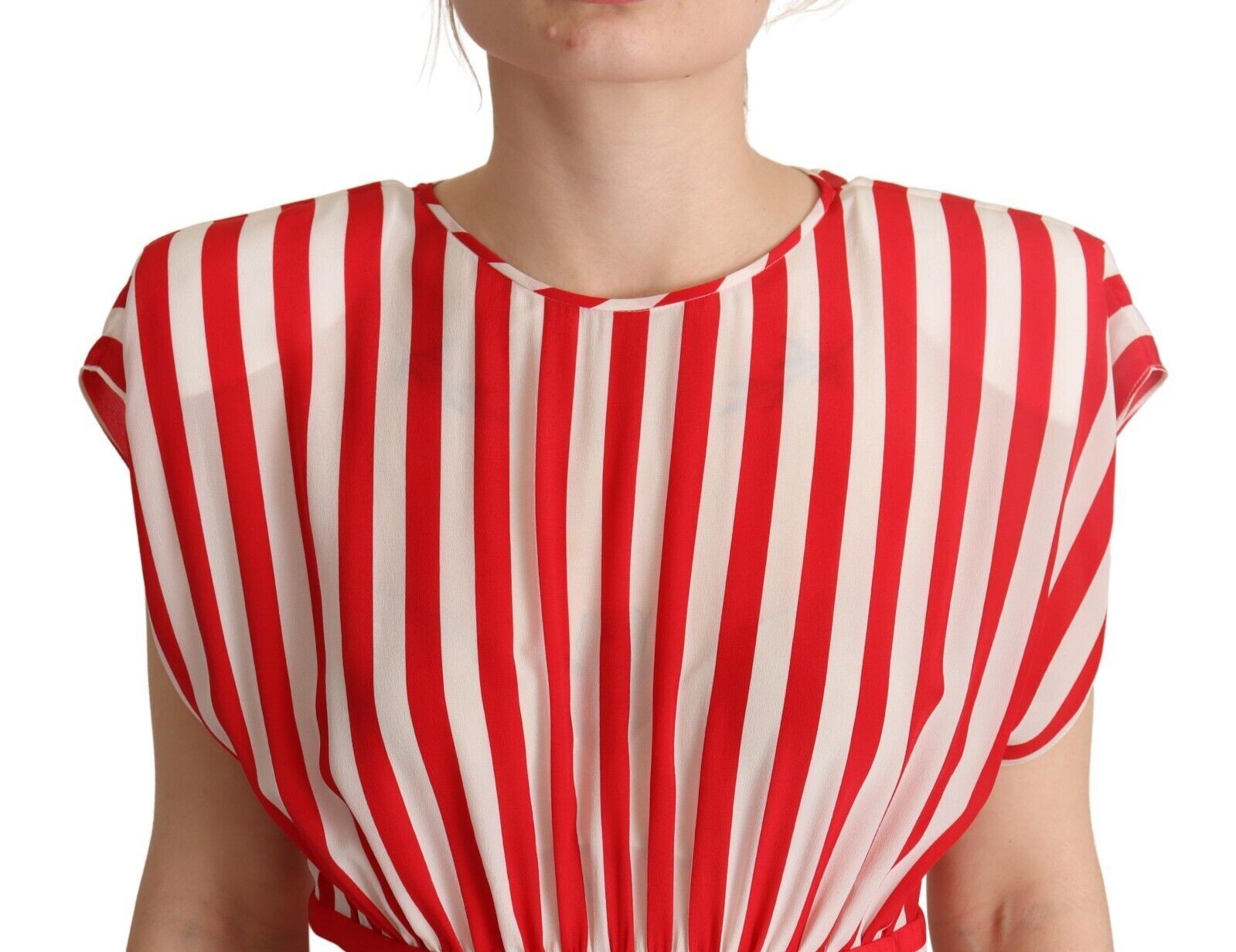 Red White Stripes Silk Mini A-line Dress - ventzia