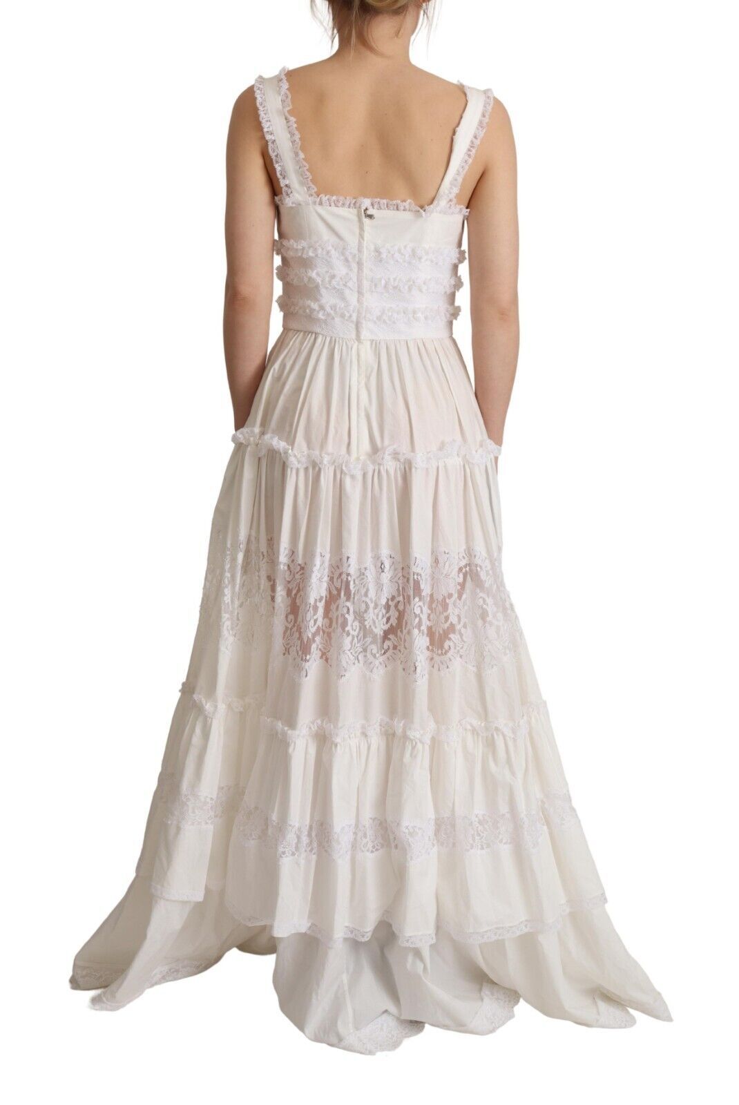 White Cotton Tiered Long Maxi A-line Dress - ventzia