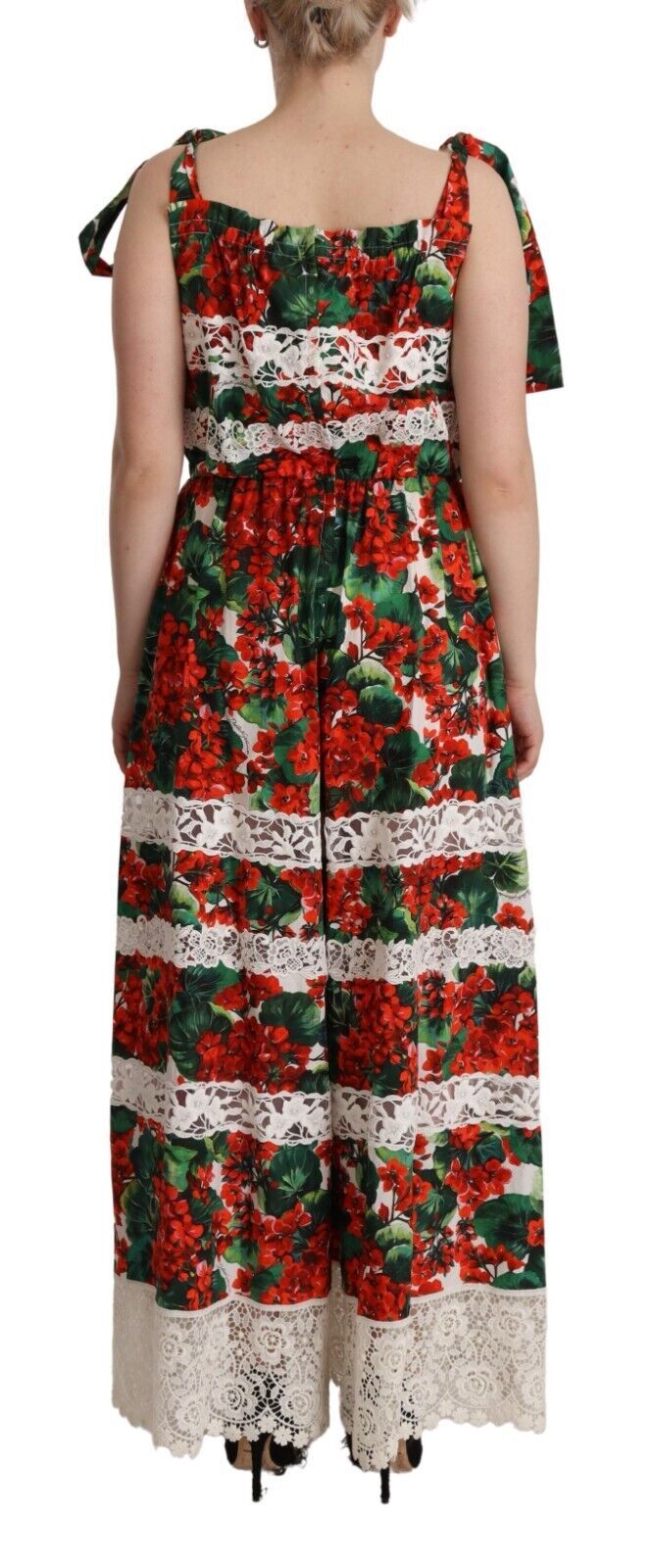 Multicolor Geranium Print Lace Long Maxi Dress - ventzia