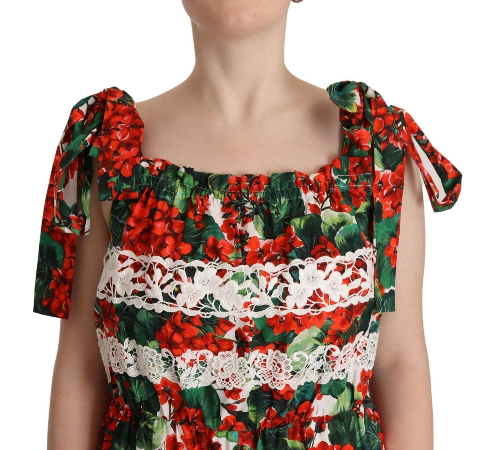 Multicolor Geranium Print Lace Long Maxi Dress - ventzia