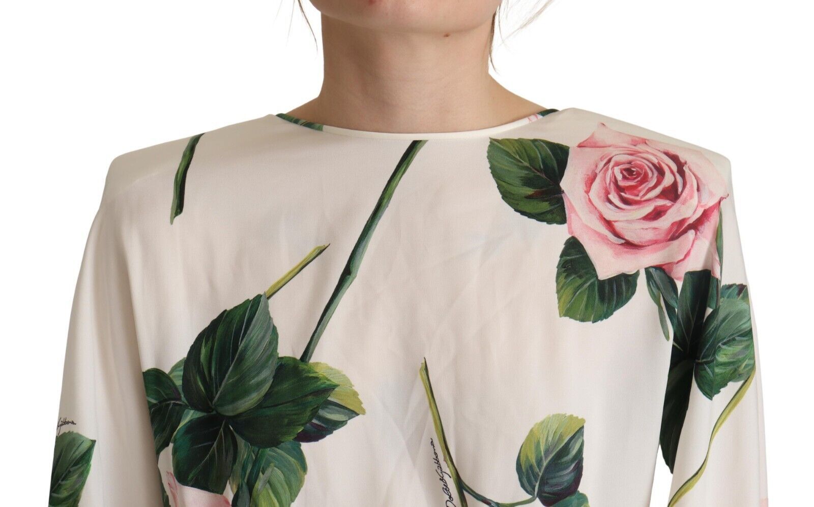 White Rose Print Long Sleeves A-line Dress - ventzia