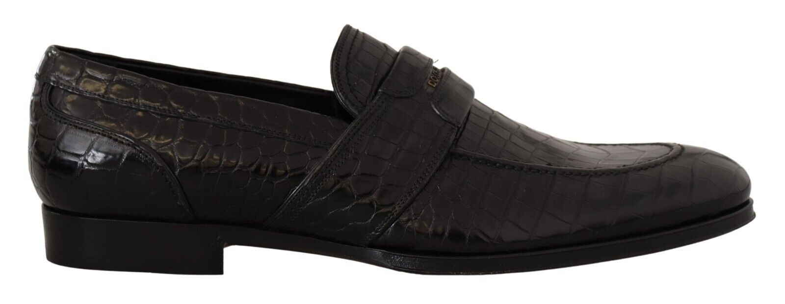 Black Crocodile Leather Slip On Moccasin Shoes - ventzia