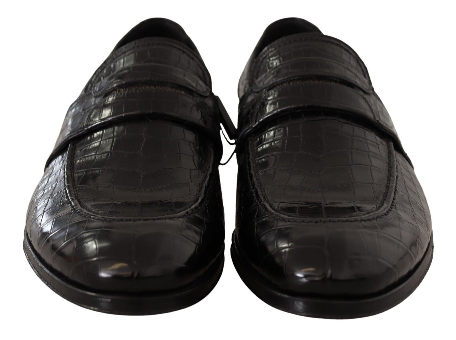 Black Crocodile Leather Slip On Moccasin Shoes - ventzia