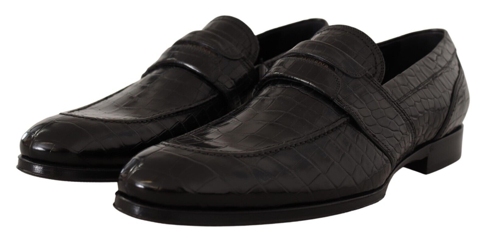 Black Crocodile Leather Slip On Moccasin Shoes - ventzia