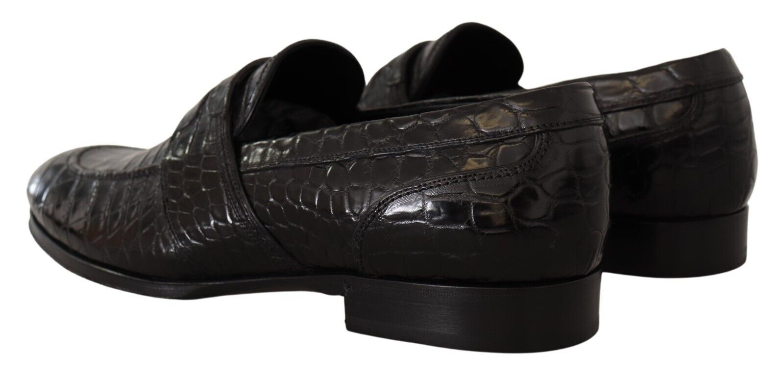 Black Crocodile Leather Slip On Moccasin Shoes - ventzia