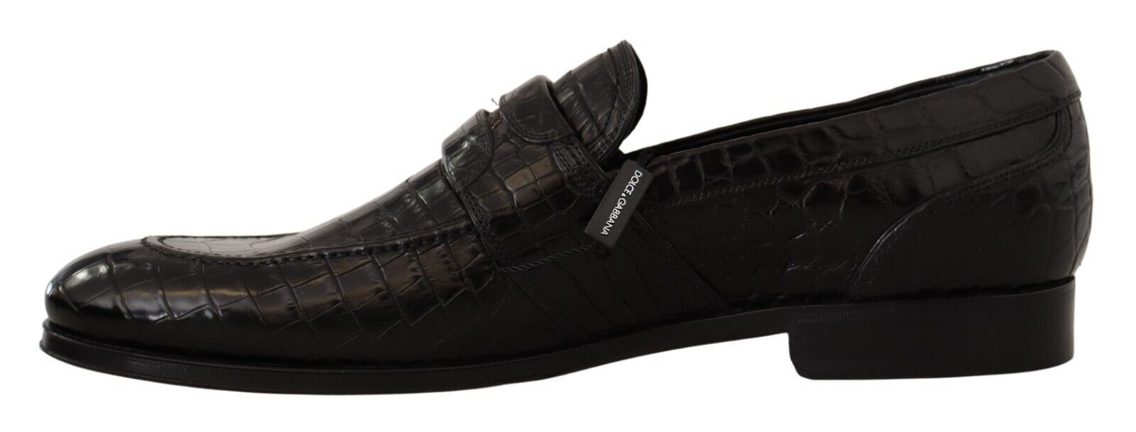 Black Crocodile Leather Slip On Moccasin Shoes - ventzia