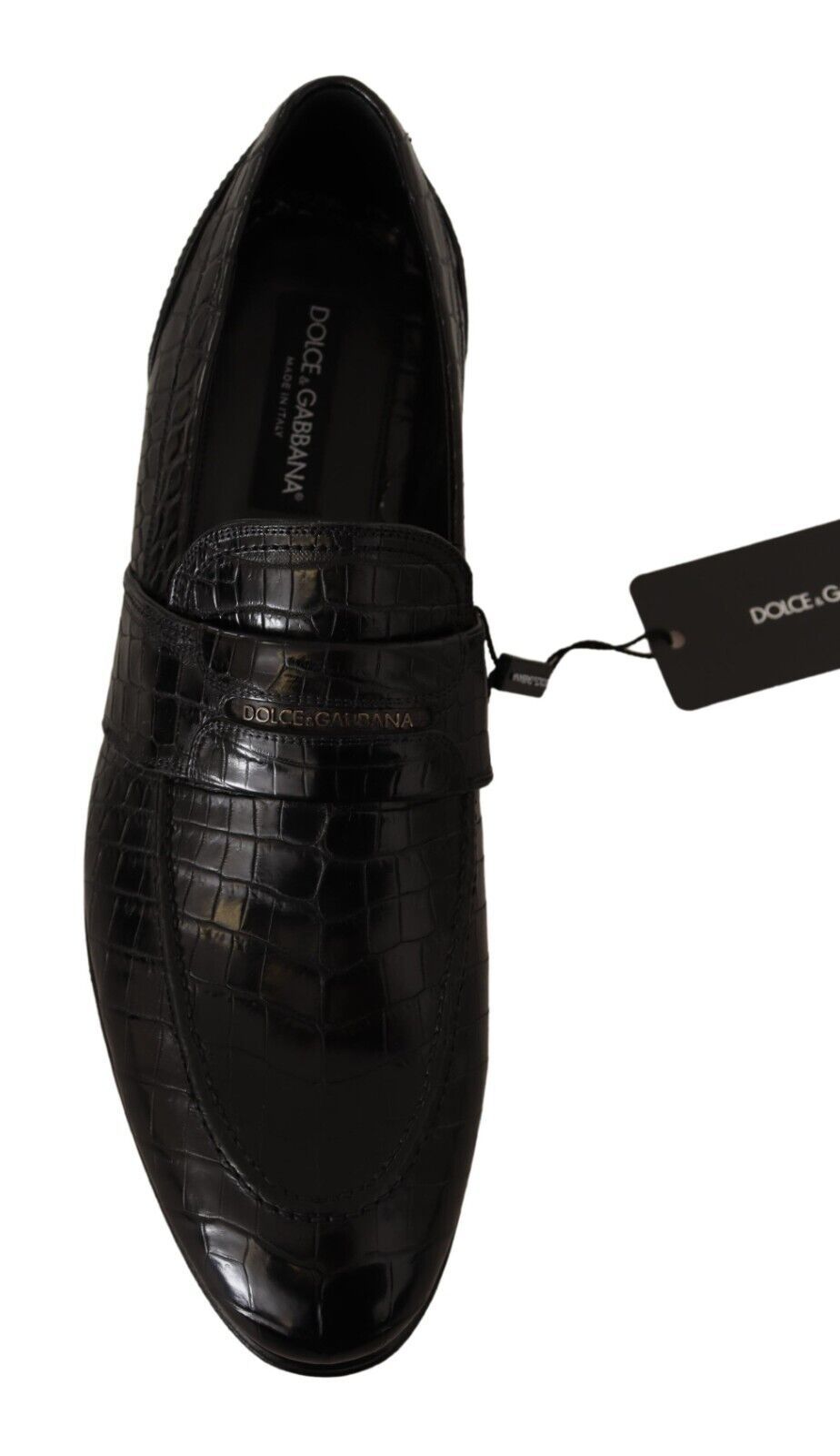 Black Crocodile Leather Slip On Moccasin Shoes - ventzia