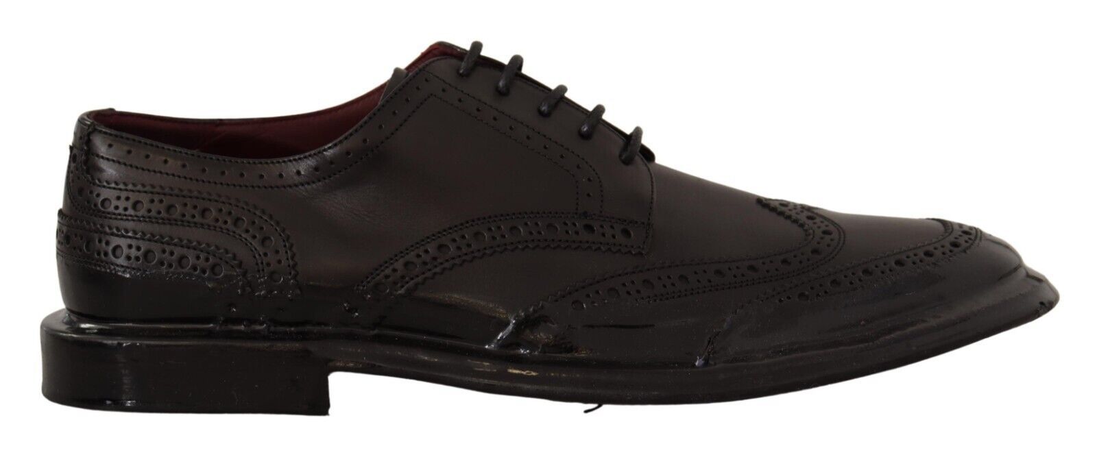 Black Leather Oxford Wingtip Formal Derby Shoes - ventzia